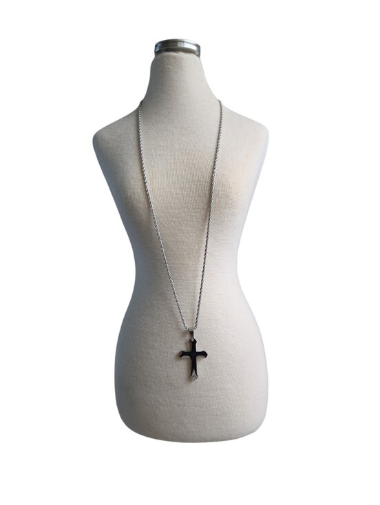 Jewelry - Vintage Long Silver Toned Stainless Steel Chain Necklace Cross Pendant 27"